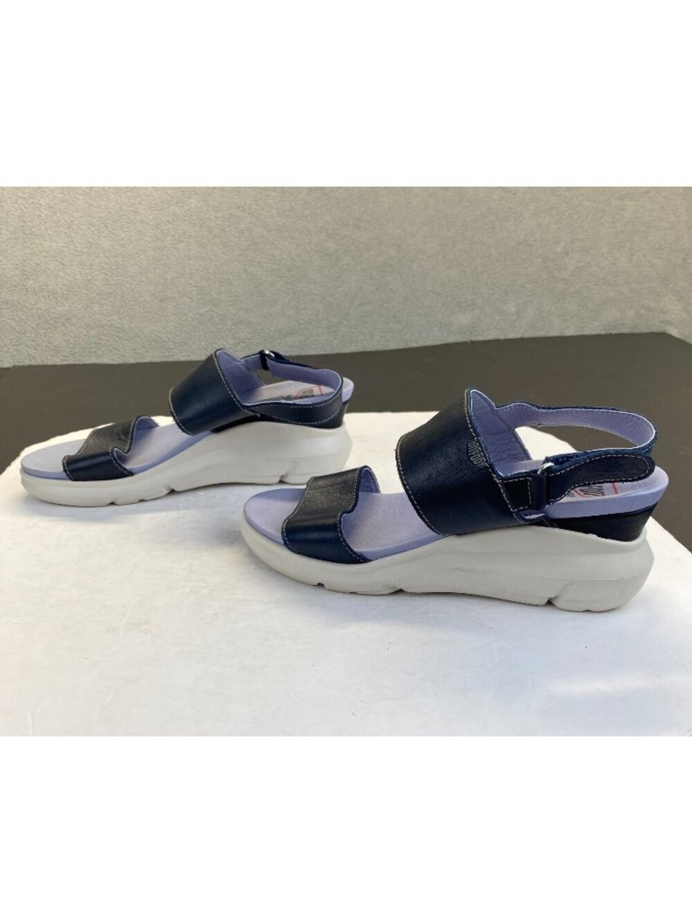 On Foot Leather Wedge Sandal, Navy Blue , Size EUR 39